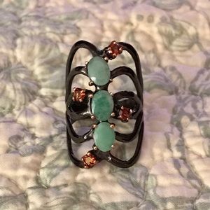 HANDCRAFTED NATURAL REAL EMERALD➕GARNET STERL RING